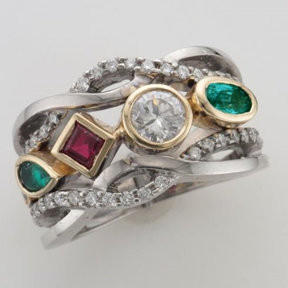 "925 Silver Plated Tricolor 3A CZ Eternity Diamond Ring, - Picture 2 of 7